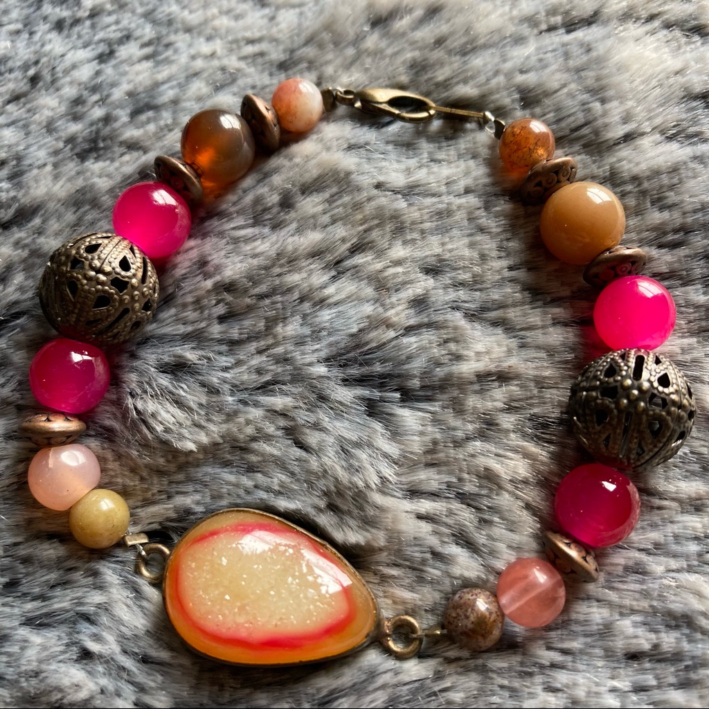 Agate Druzy Bracelet W/ Malaysia Jade & Quartz